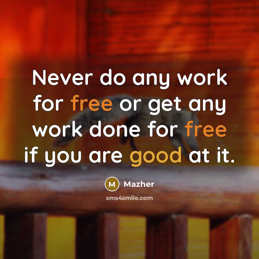 “Never do any work for free or get any work done for free if you are good at it.” quote by Mazher