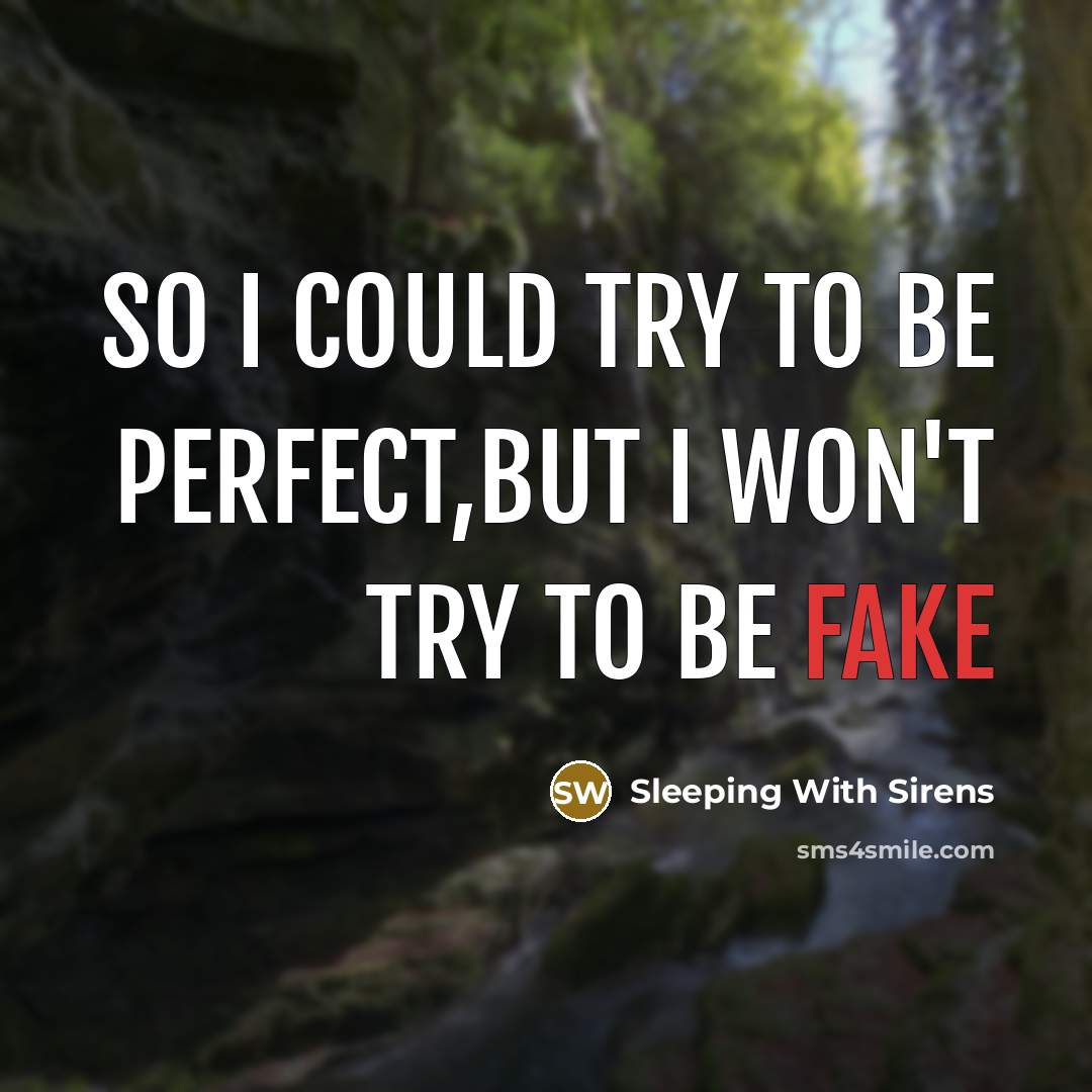 “So I could try to be perfect,But I won't try to be fake” quote by Sleeping With Sirens
