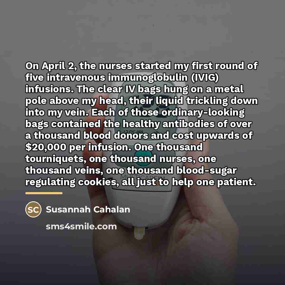“On April 2, the nurses started my first round of…” quote by Susannah Cahalan