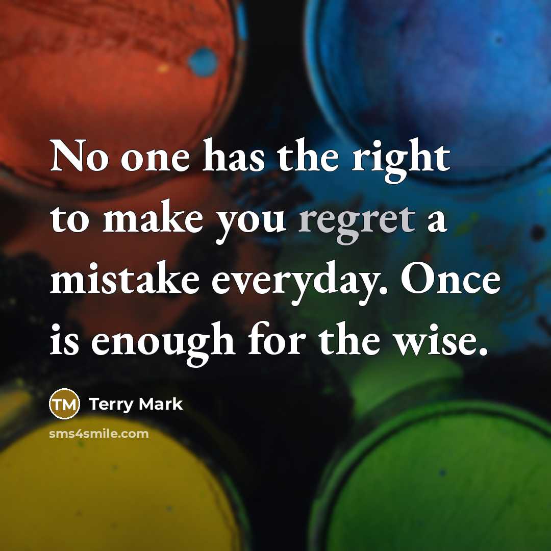 “No one has the right to make you regret a…” quote by Terry Mark