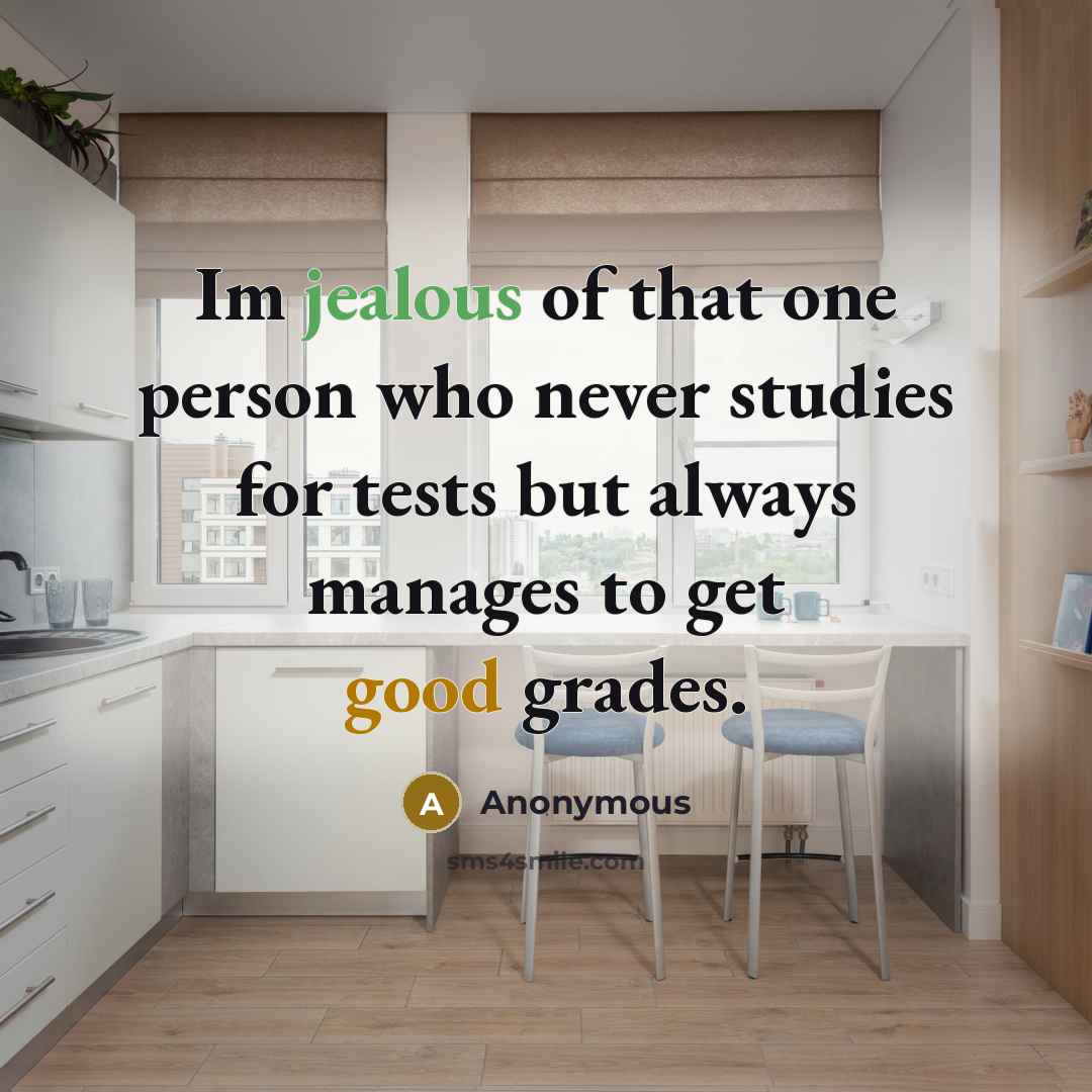 “Im jealous of that one person who never studies for tests but always manages to get good grades.” quote by Anonymous