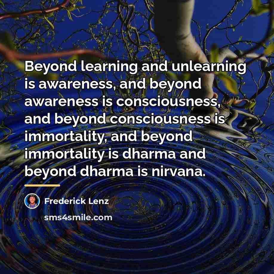 “Beyond learning and unlearning is awareness, and beyond awareness is…” quote by Frederick Lenz