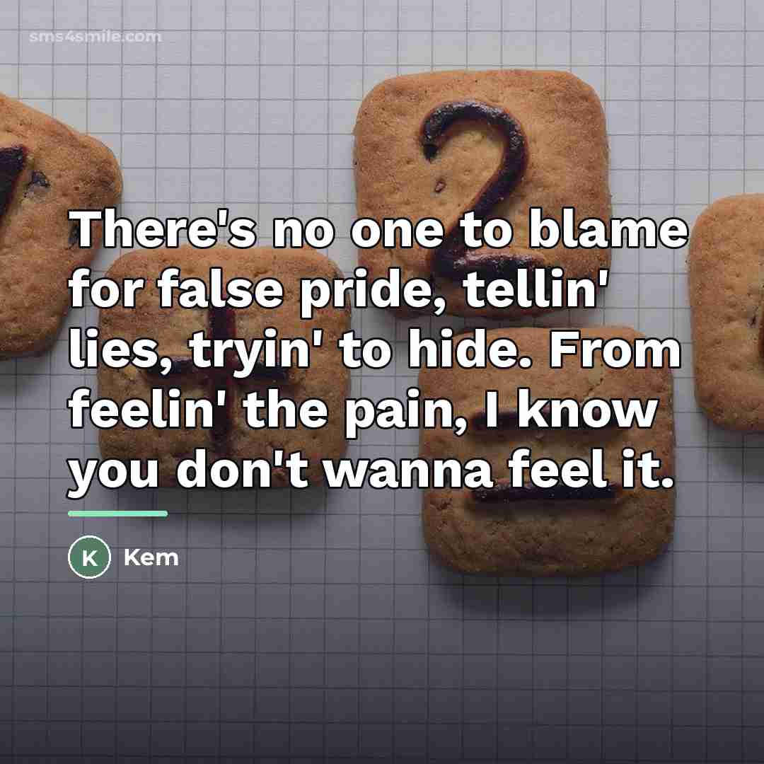 “There's no one to blame for false pride, tellin' lies,…” quote by Kem