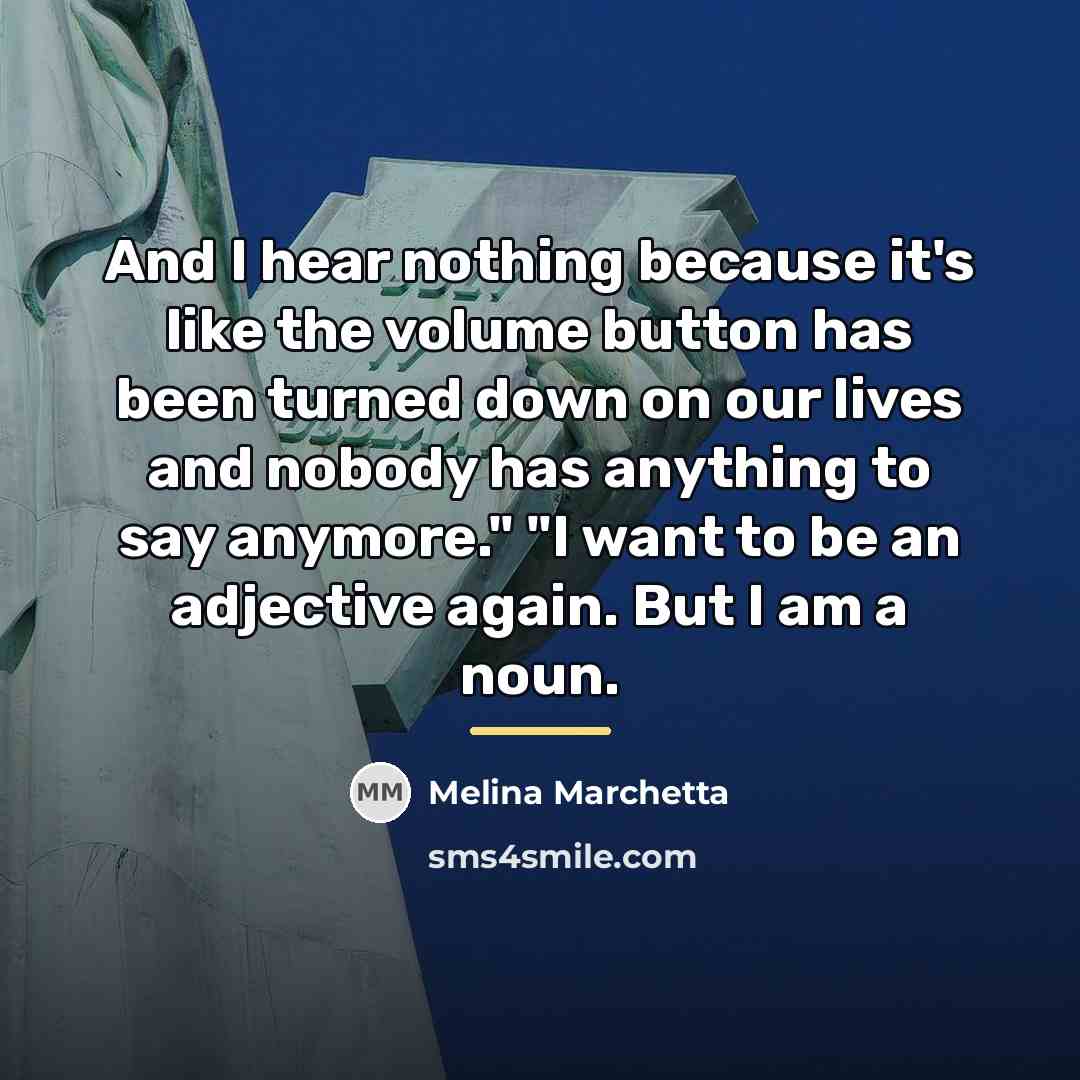 “And I hear nothing because it's like the volume button…” quote by Melina Marchetta