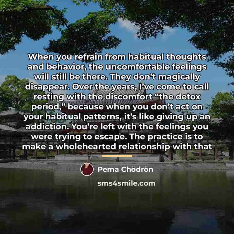 “When you refrain from habitual thoughts and behavior, the uncomfortable…” quote by Pema Chodron