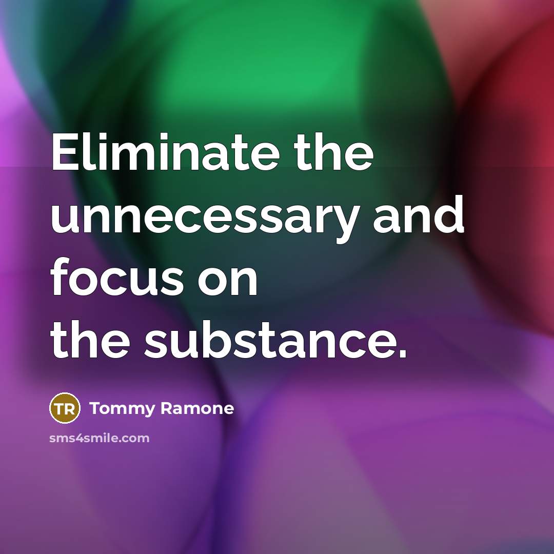 “Eliminate the unnecessary and focus on the substance.” quote by Tommy Ramone