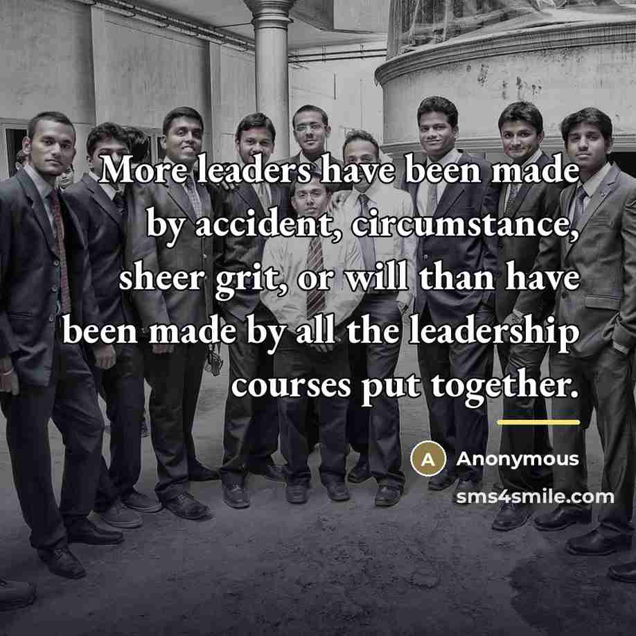 “More leaders have been made by accident, circumstance, sheer grit,…” quote by Anonymous