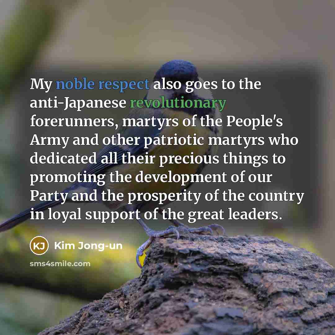 “My noble respect also goes to the anti-Japanese revolutionary forerunners,…” quote by Kim Jong-un