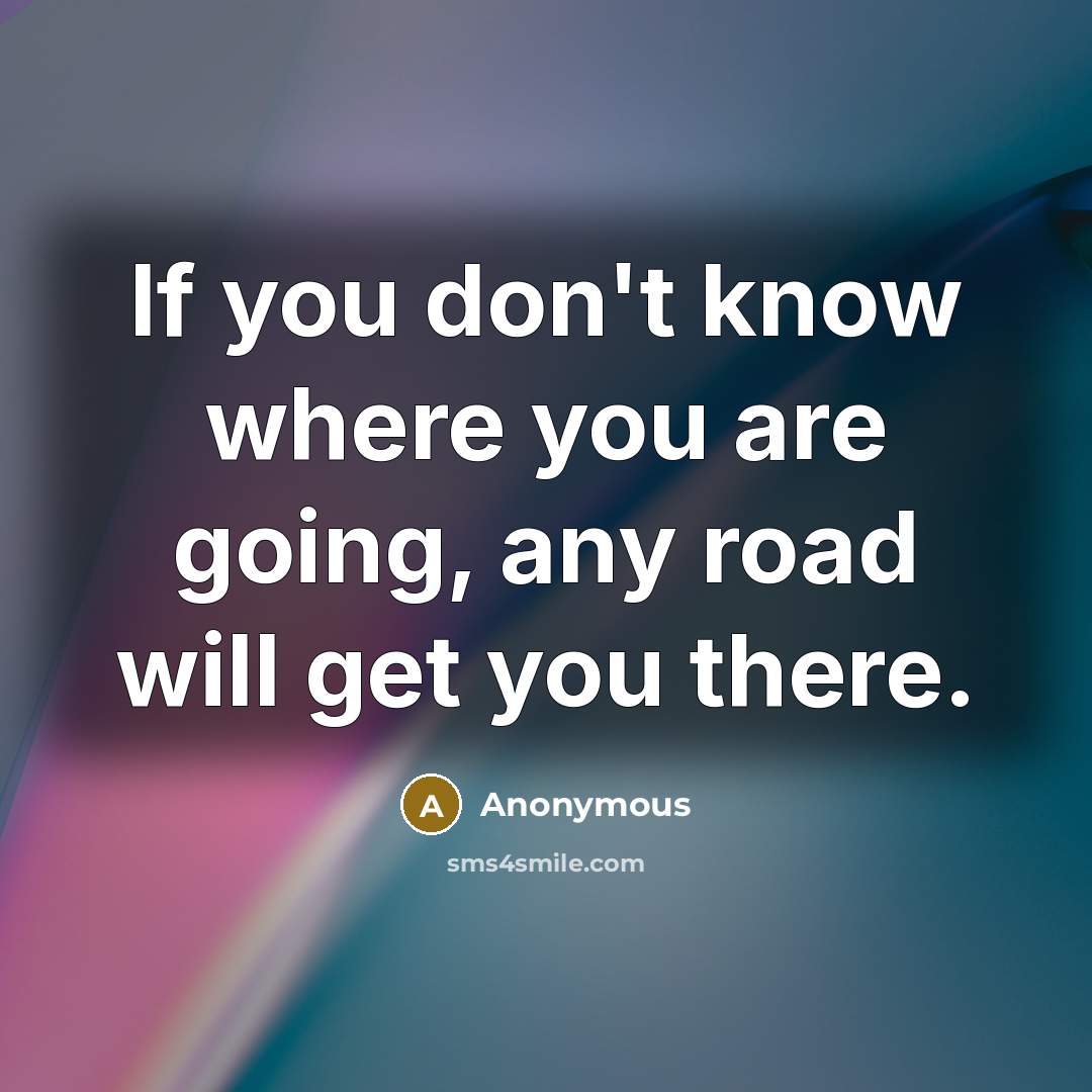 “If you don't know where you are going, any road…” quote by Anonymous
