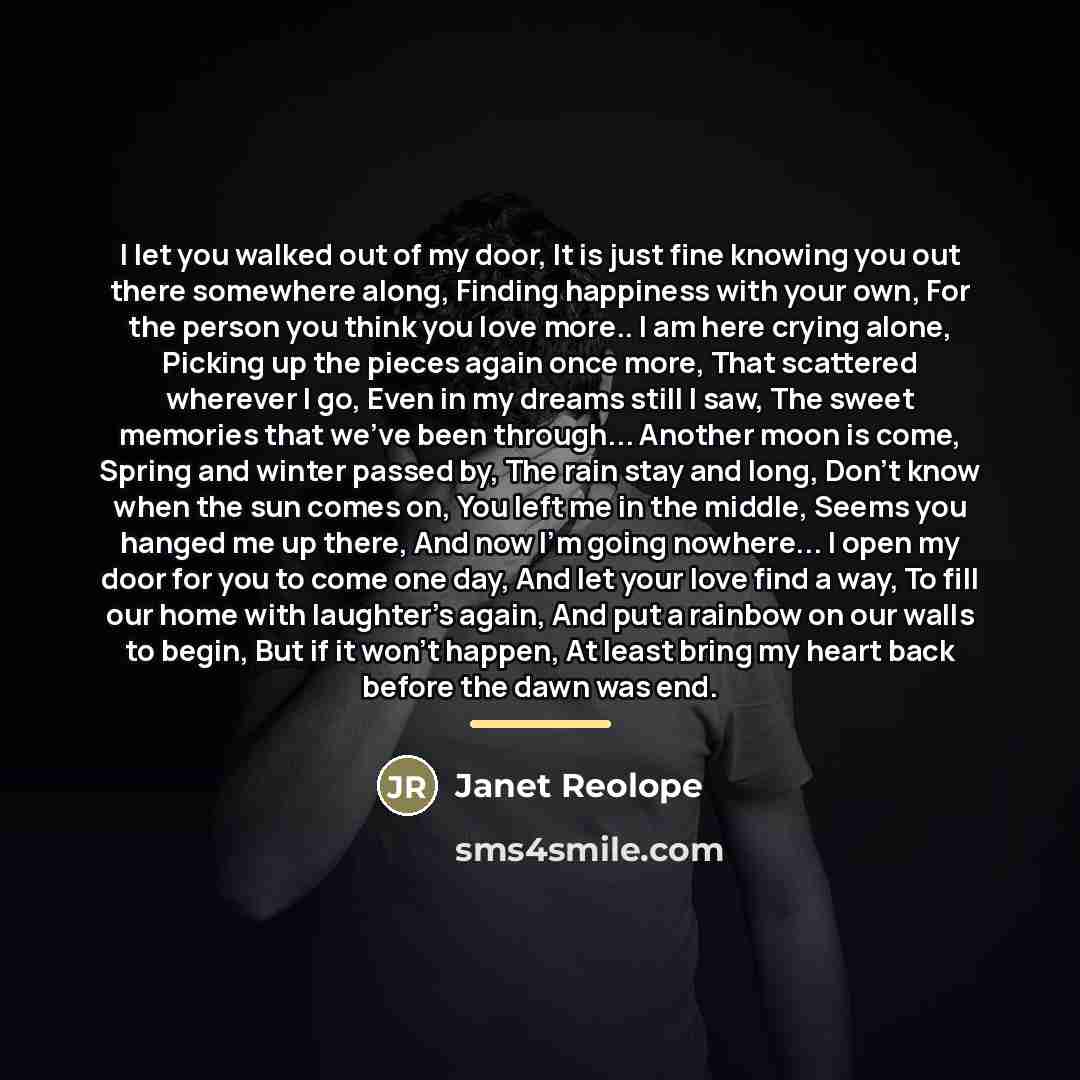 “I let you walked out of my door, It is…” quote by Janet Reolope