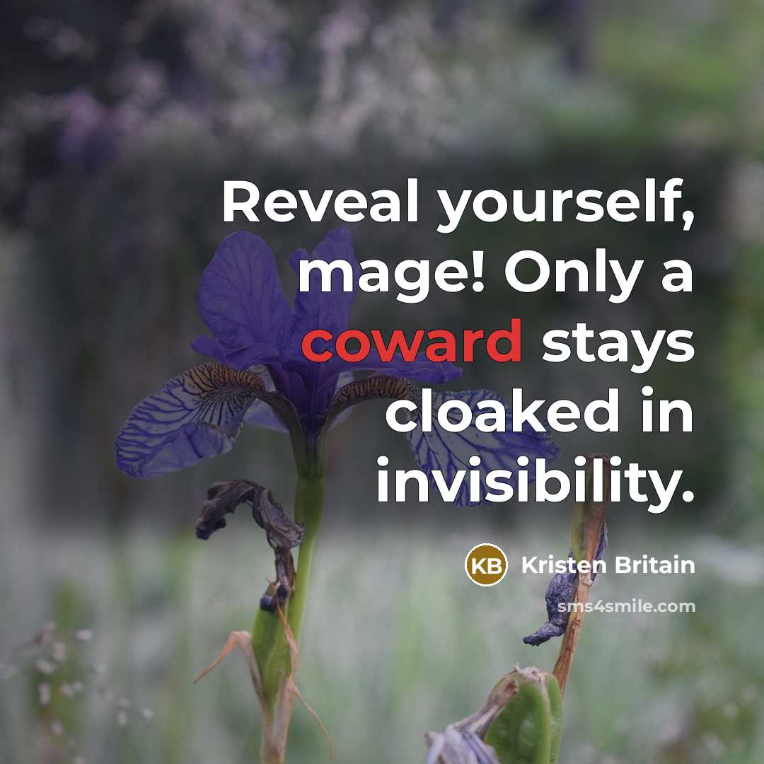 “Reveal yourself, mage! Only a coward stays cloaked in invisibility.…” quote by Kristen Britain