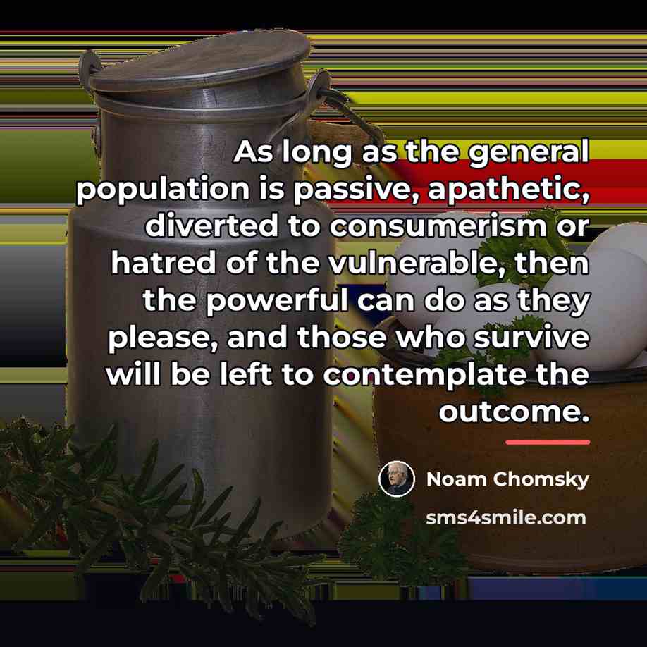 “As long as the general population is passive, apathetic, diverted…” quote by Noam Chomsky