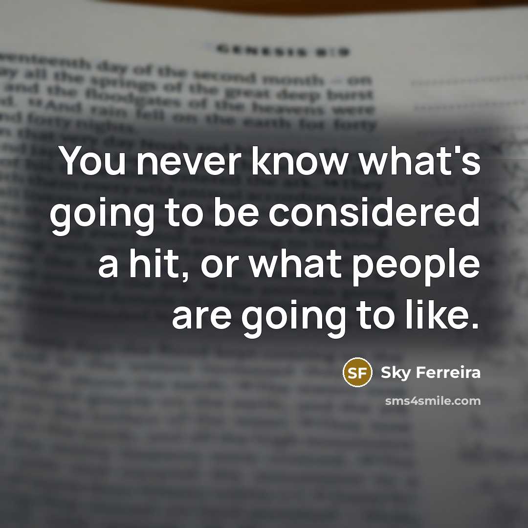“You never know what's going to be considered a hit,…” quote by Sky Ferreira