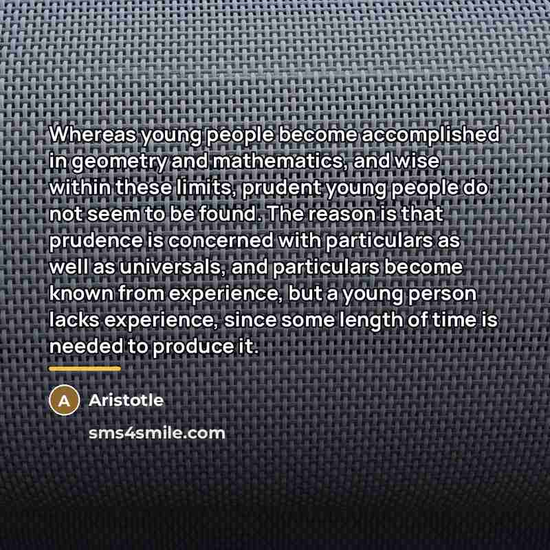 “Whereas young people become accomplished in geometry and mathematics, and…” quote by Aristotle