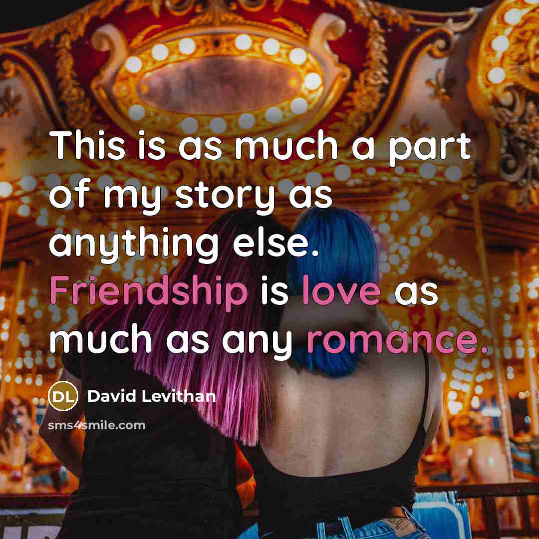 “This is as much a part of my story as anything else. Friendship is love as much as any romance.” quote by David Levithan