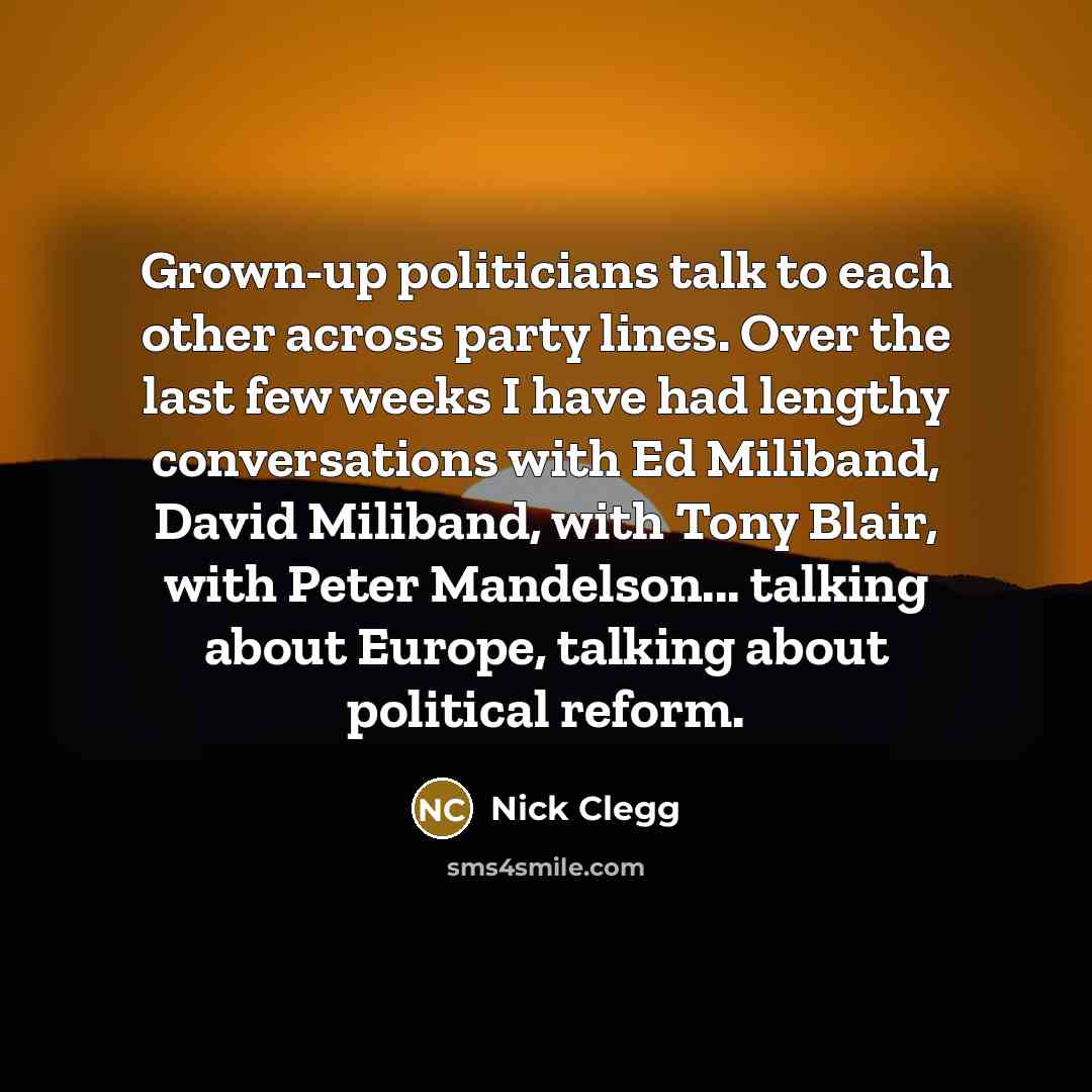 “Grown-up politicians talk to each other across party lines. Over…” quote by Nick Clegg