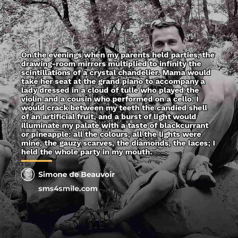 “On the evenings when my parents held parties, the drawing-room…” quote by Simone de Beauvoir