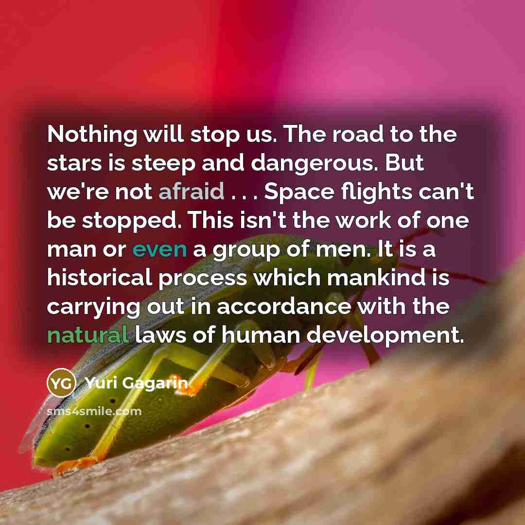 “Nothing will stop us. The road to the stars is…” quote by Yuri Gagarin