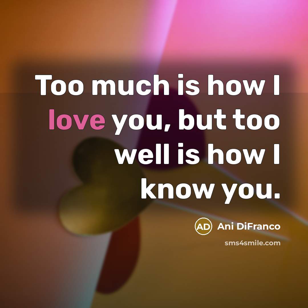 “Too much is how I love you, but too well is how I know you.” quote by Ani DiFranco