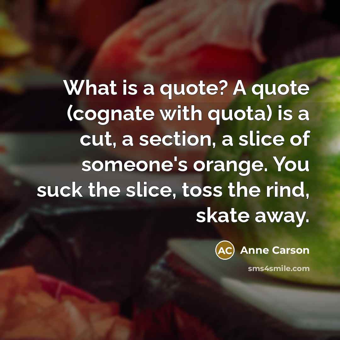 “What is a quote? A quote (cognate with quota) is…” quote by Anne Carson