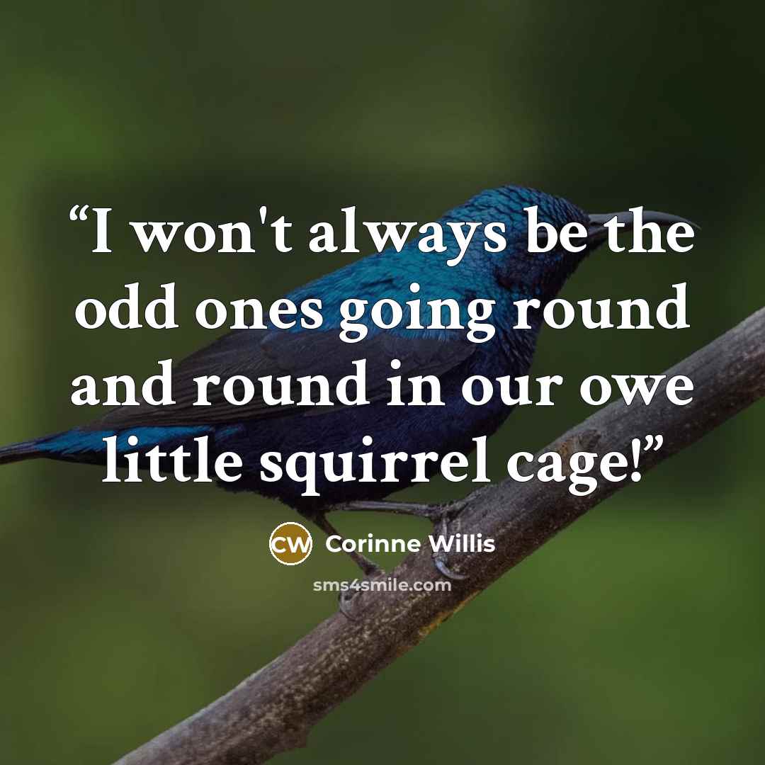 “I won't always be the odd ones going round and round in our owe little squirrel cage!” quote by Corinne Willis