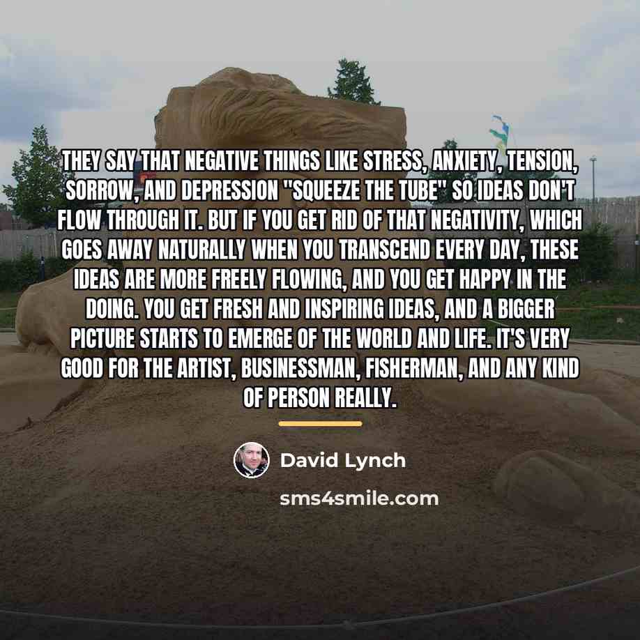 “They say that negative things like stress, anxiety, tension, sorrow,…” quote by David Lynch