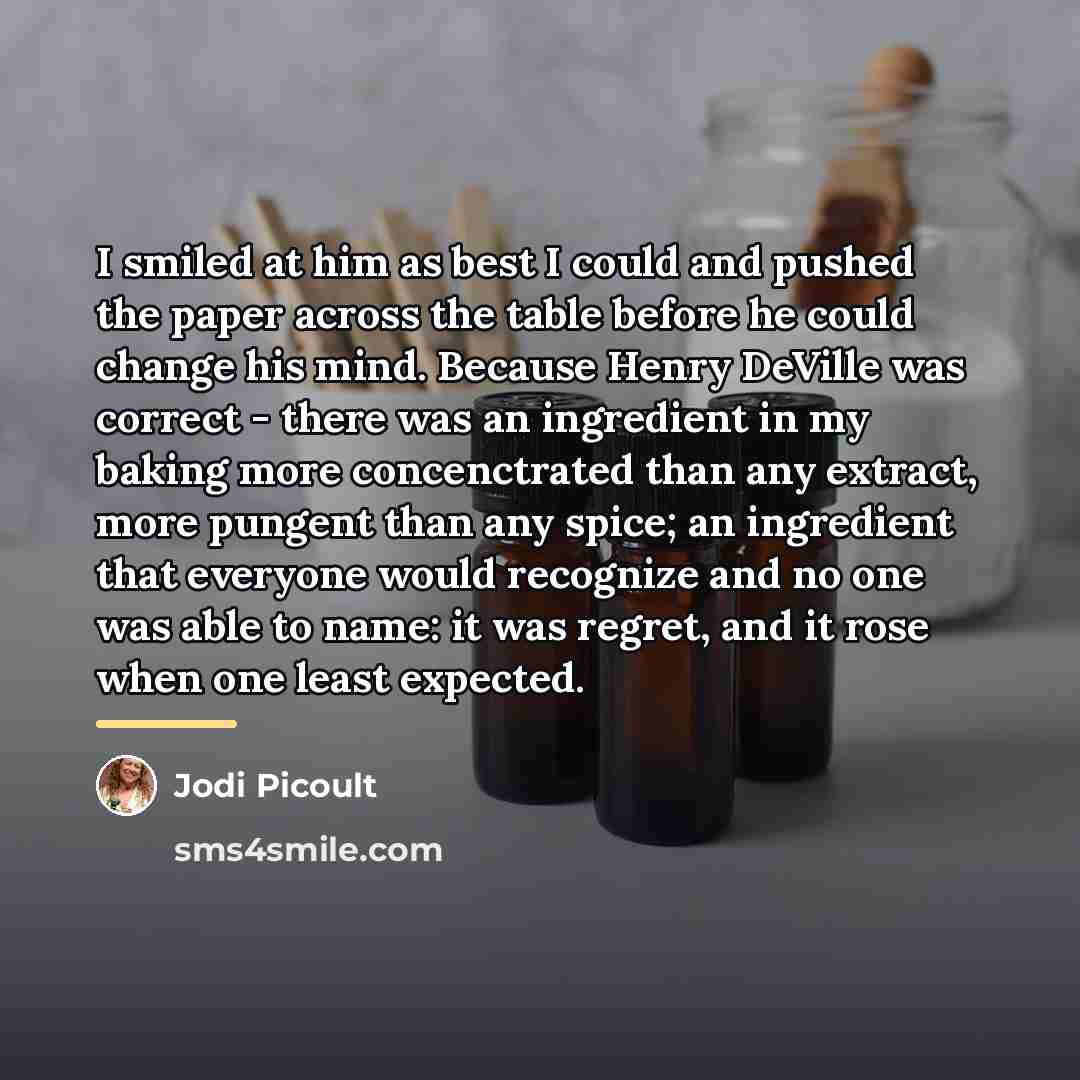 “I smiled at him as best I could and pushed…” quote by Jodi Picoult