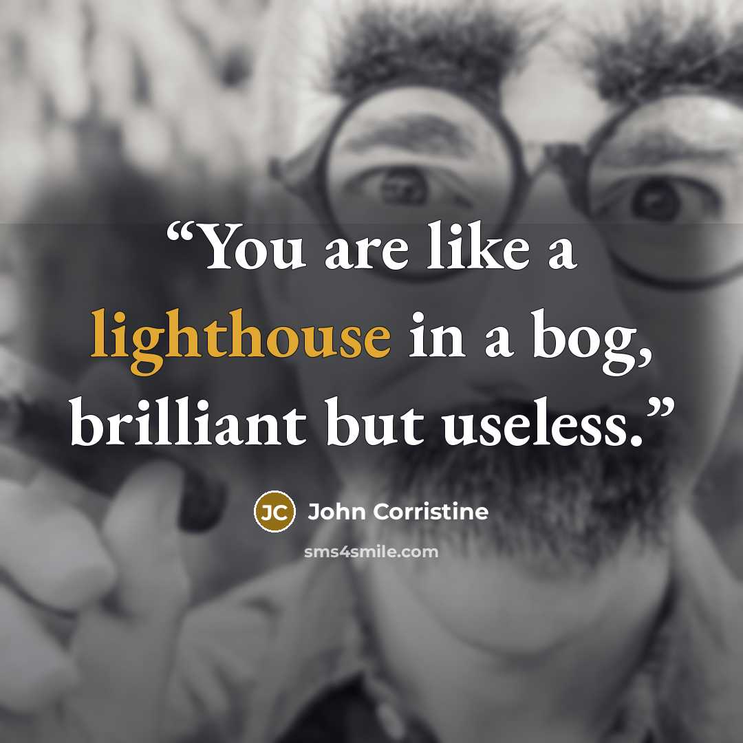 “You are like a lighthouse in a bog, brilliant but useless.” quote by John Corristine