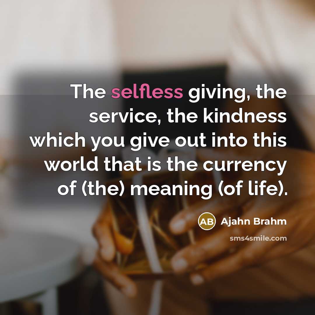 “The selfless giving, the service, the kindness which you give…” quote by Ajahn Brahm
