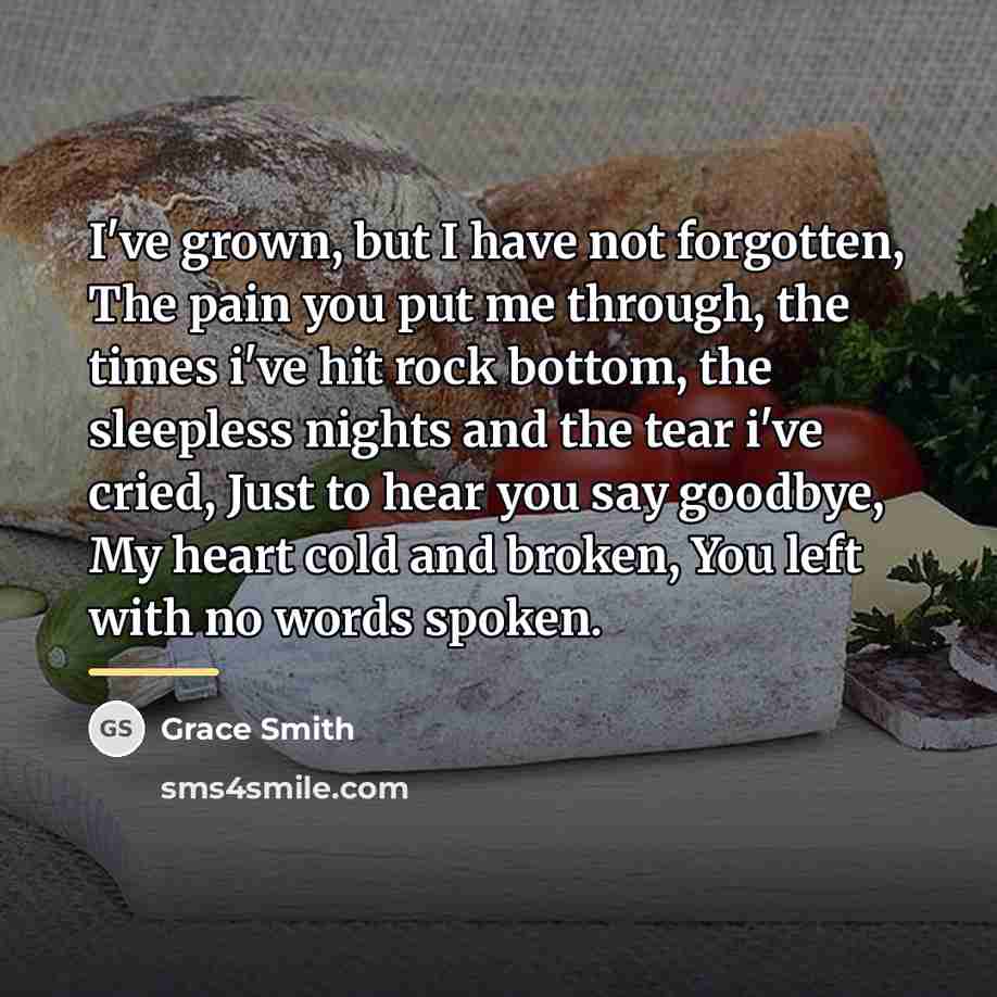 “I've grown, but I have not forgotten, The pain you…” quote by Grace Smith