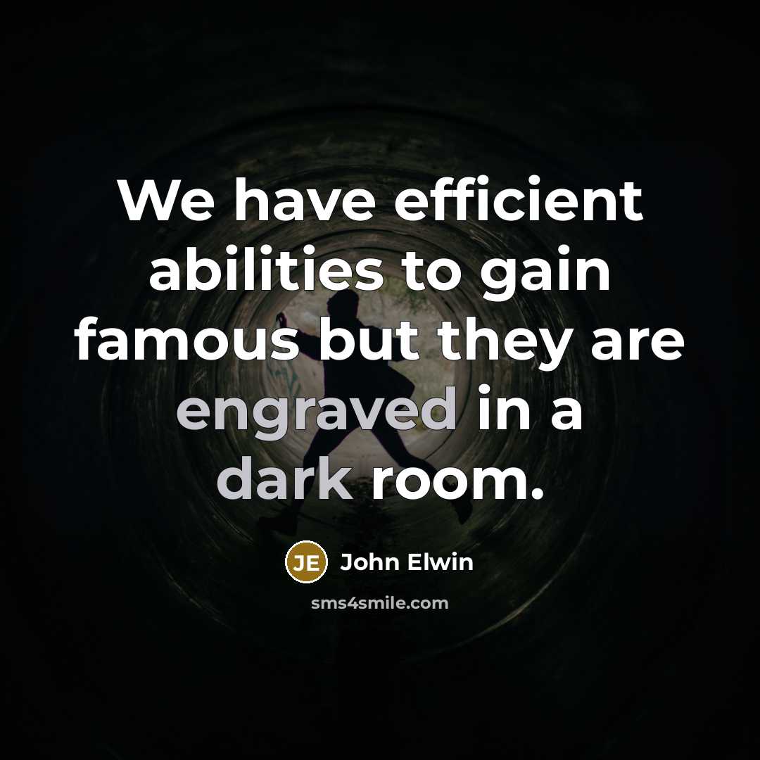 “We have efficient abilities to gain famous but they are engraved in a dark room.” quote by John Elwin