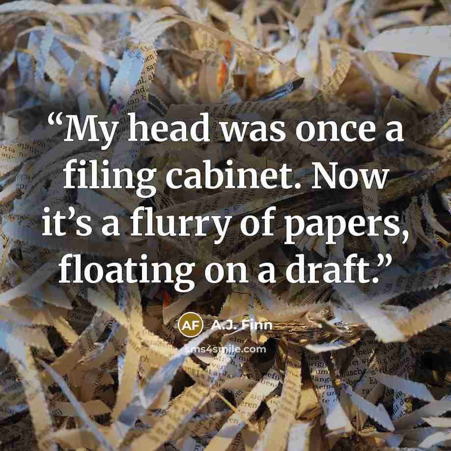 “My head was once a filing cabinet. Now it’s a flurry of papers, floating on a draft.” quote by A.J. Finn