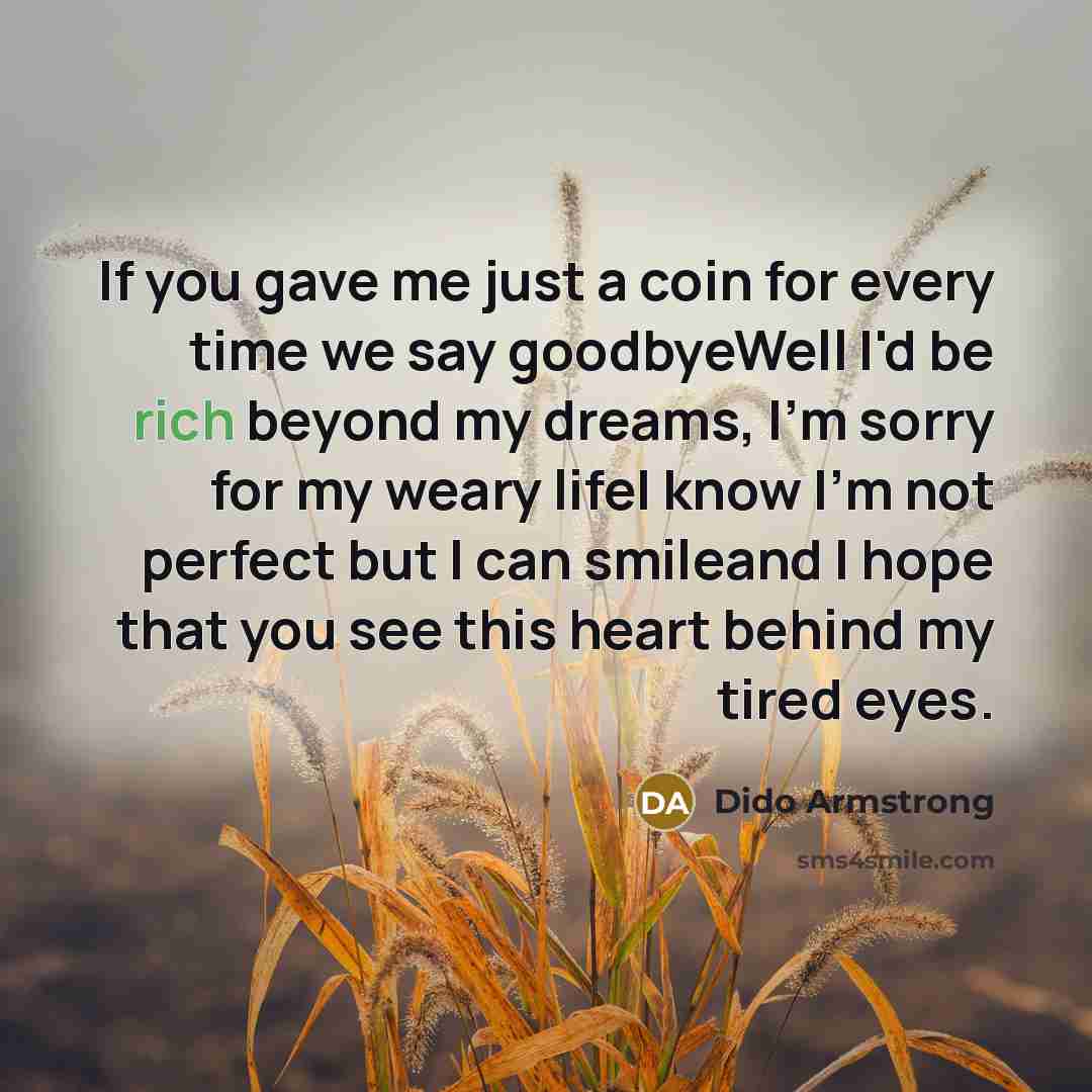 “If you gave me just a coin for every time…” quote by Dido Armstrong