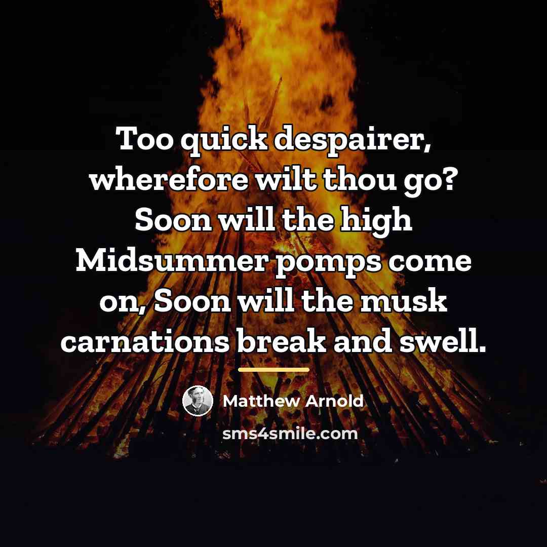 “Too quick despairer, wherefore wilt thou go? Soon will the…” quote by Matthew Arnold