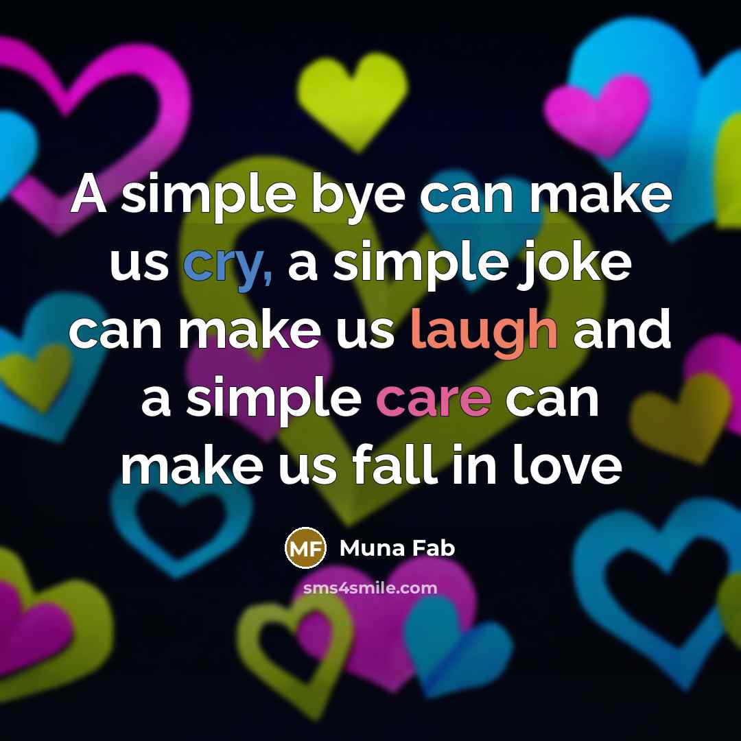 “A simple bye can make us cry, a simple joke can make us laugh and a simple care can make us fall in love” quote by Muna Fab
