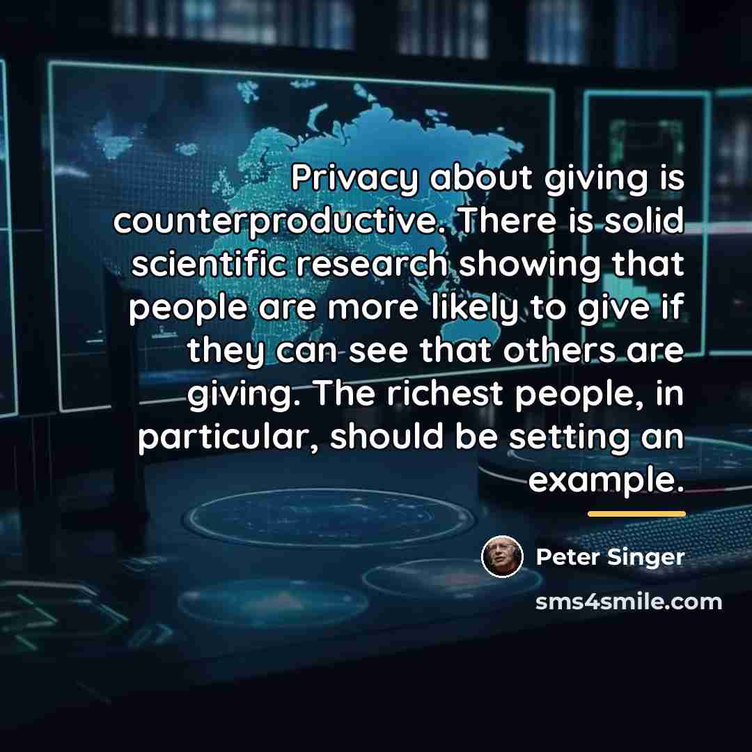 “Privacy about giving is counterproductive. There is solid scientific research…” quote by Peter Singer