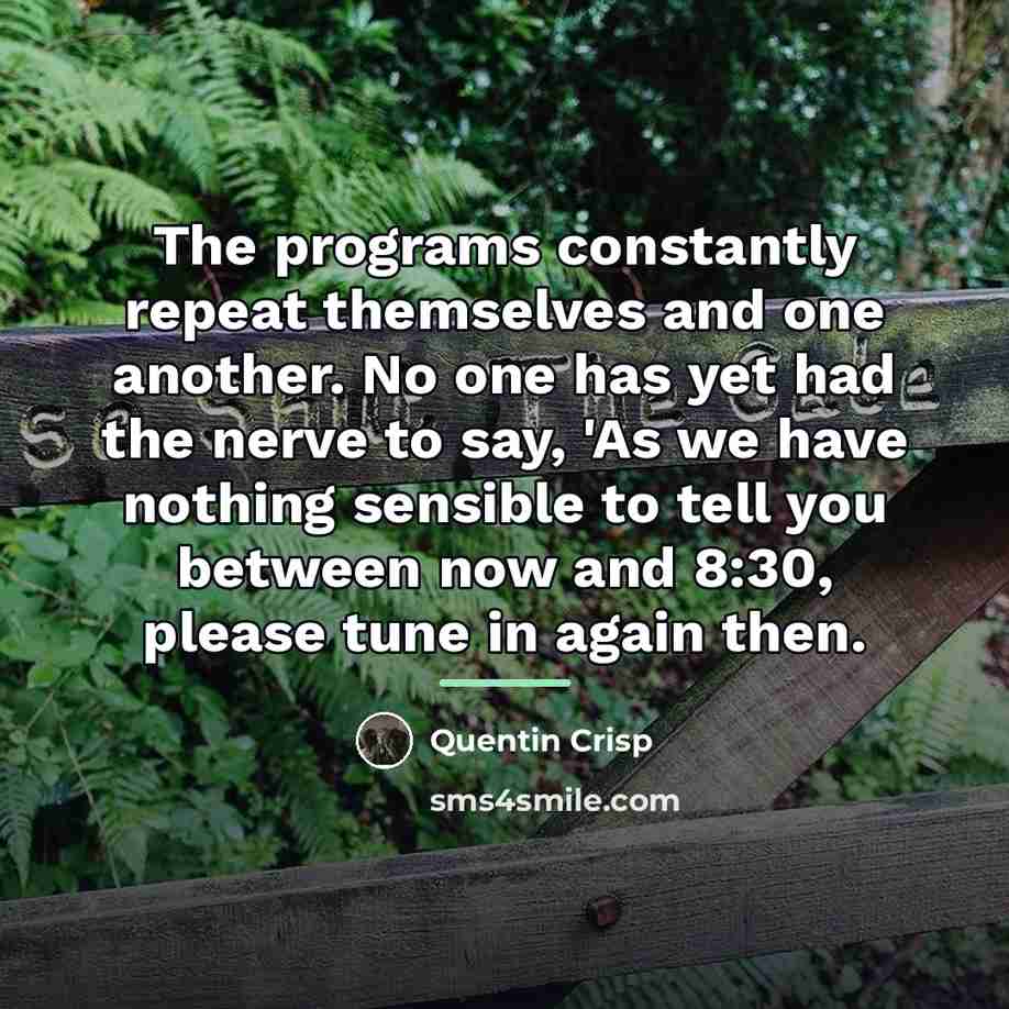 “The programs constantly repeat themselves and one another. No one…” quote by Quentin Crisp