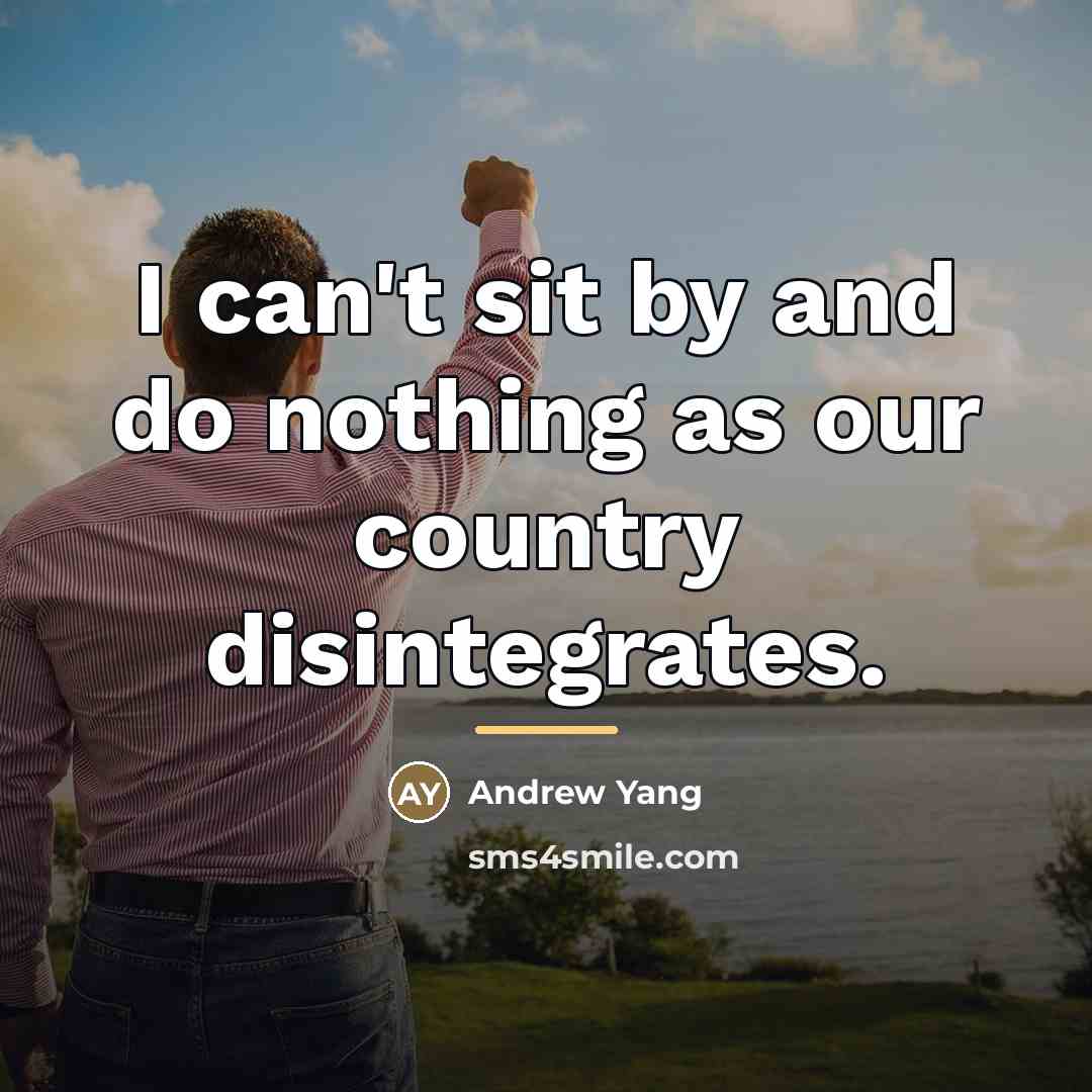 “I can't sit by and do nothing as our country…” quote by Andrew Yang