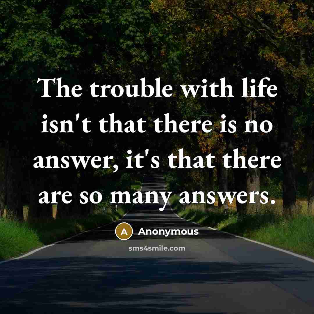 “The trouble with life isn't that there is no answer,…” quote by Anonymous