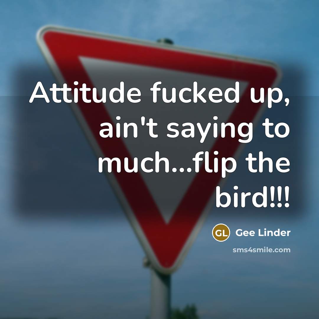 “Attitude fucked up, ain't saying to much...flip the bird!!!…” quote by Gee Linder