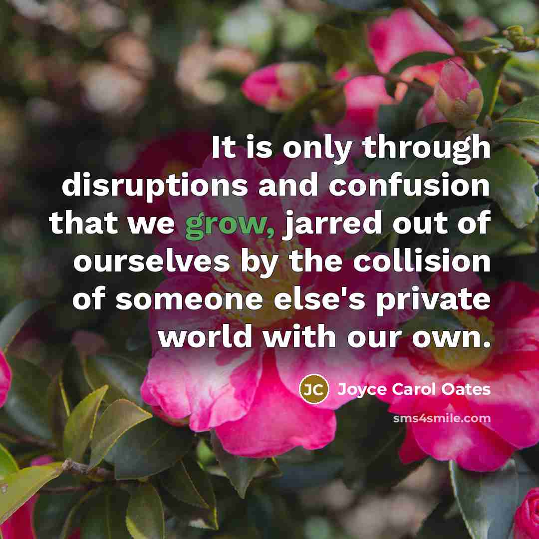 “It is only through disruptions and confusion that we grow,…” quote by Joyce Carol Oates