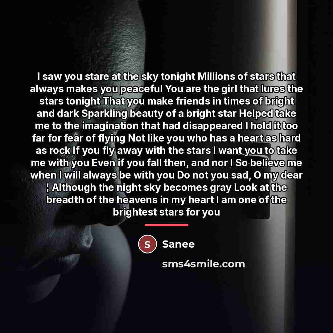 “I saw you stare at the sky tonight Millions of…” quote by Sanee