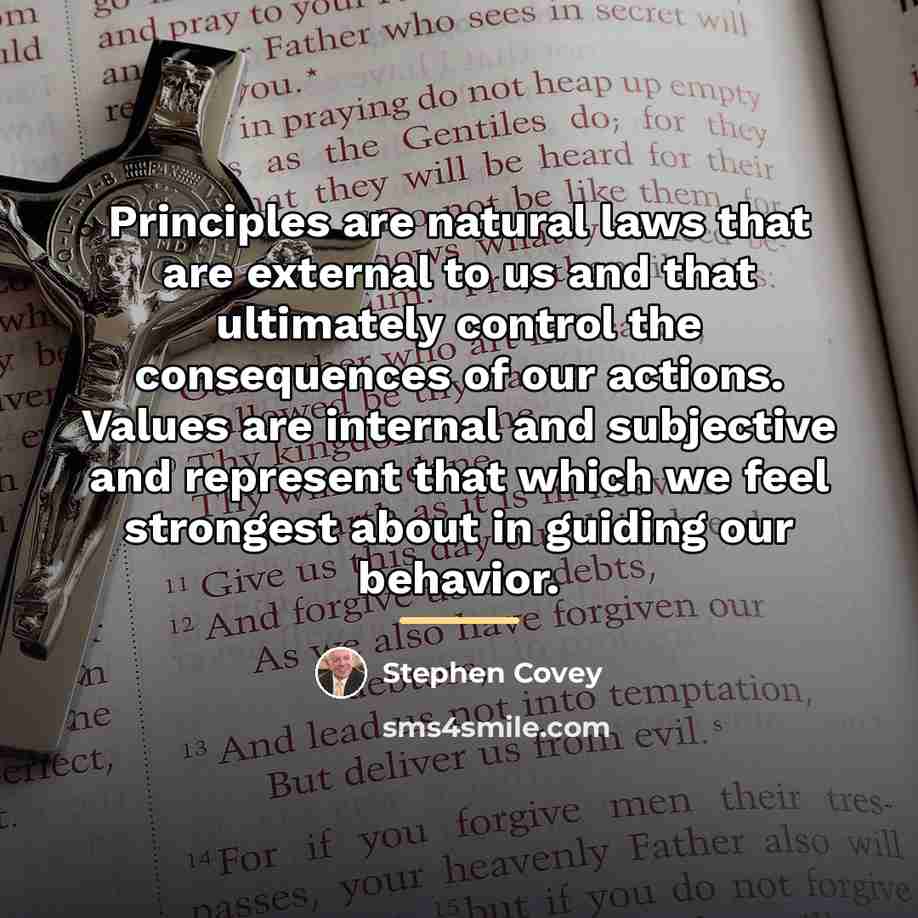 “Principles are natural laws that are external to us and…” quote by Stephen Covey