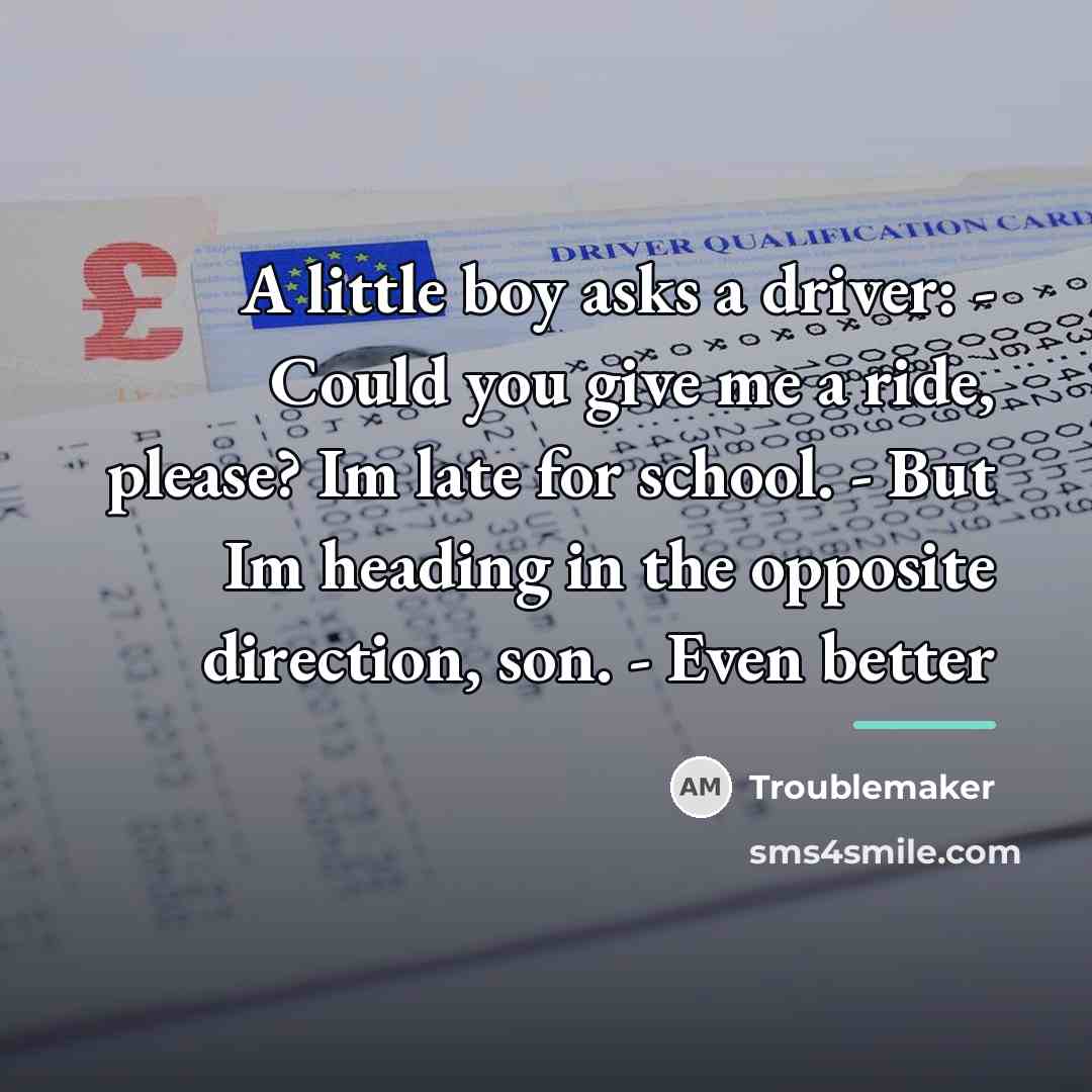“A little boy asks a driver: - Could you give…” quote by Troublemaker