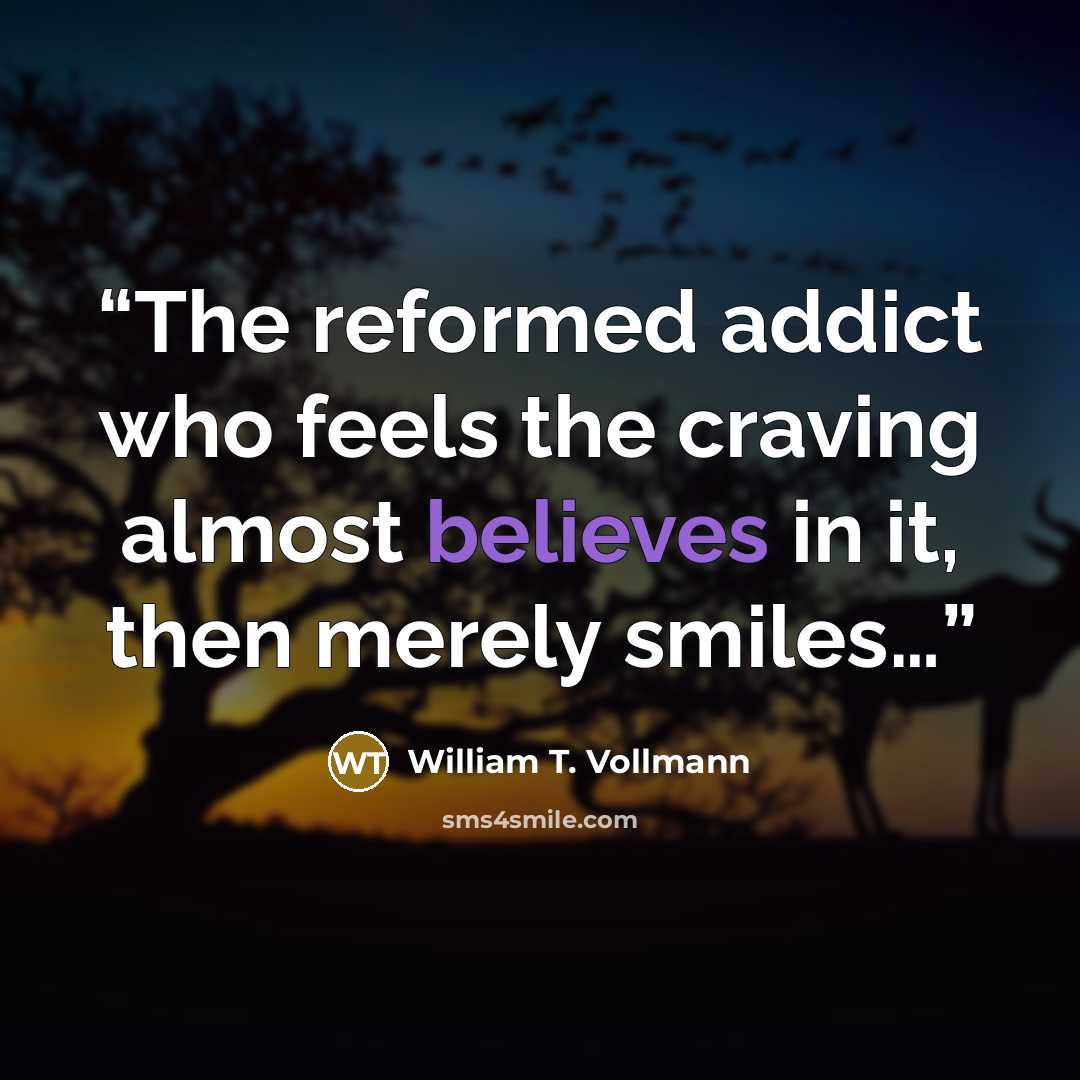 “The reformed addict who feels the craving almost believes in it, then merely smiles…” quote by William T. Vollmann