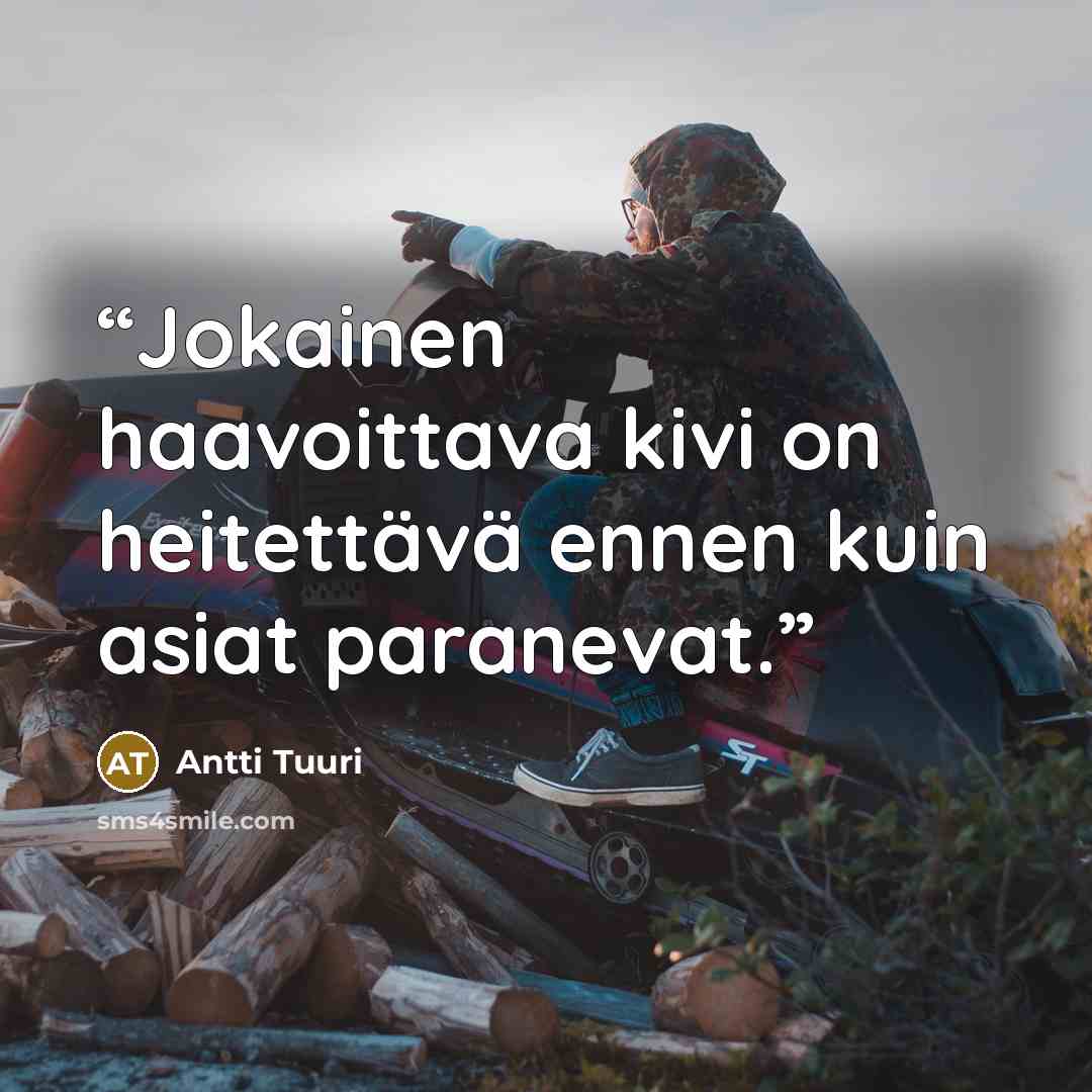 “Jokainen haavoittava kivi on heitettävä ennen kuin asiat paranevat.” quote by Antti Tuuri
