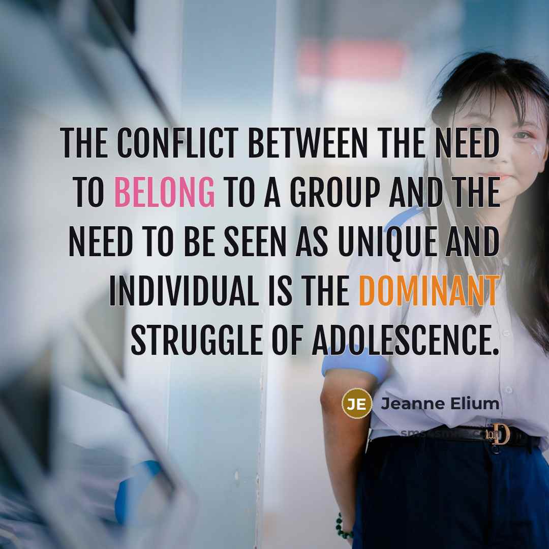 “The conflict between the need to belong to a group…” quote by Jeanne Elium