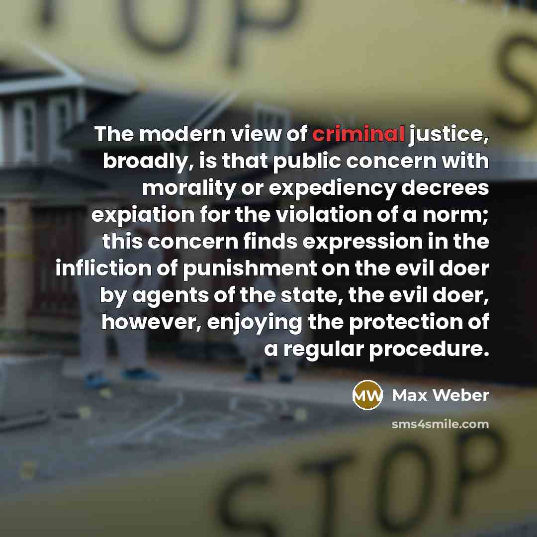 “The modern view of criminal justice, broadly, is that public…” quote by Max Weber
