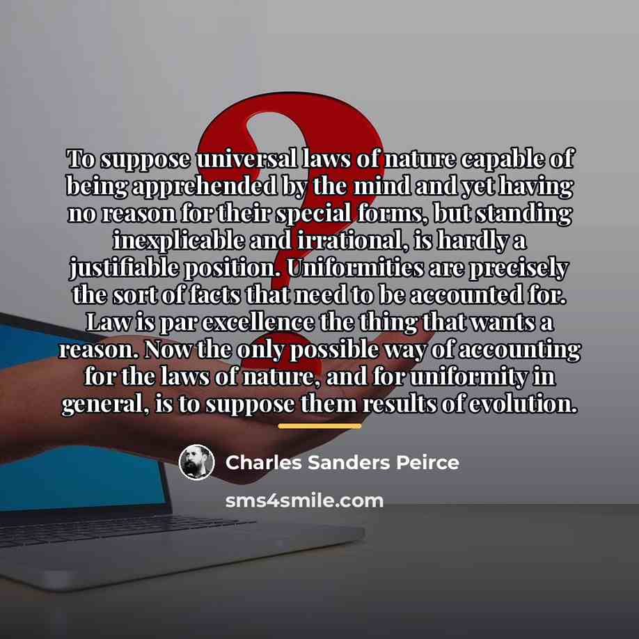 “To suppose universal laws of nature capable of being apprehended…” quote by Charles Sanders Peirce