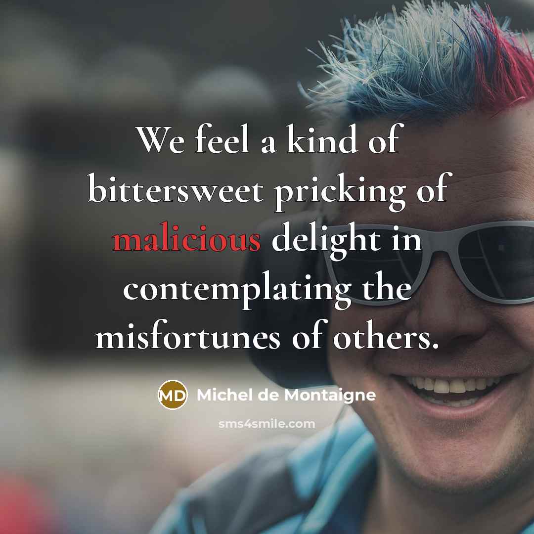 “We feel a kind of bittersweet pricking of malicious delight…” quote by Michel de Montaigne